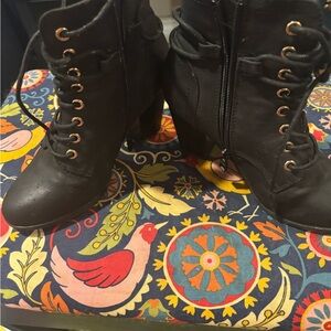 Black Leather and Lace-Up Ankle Boots